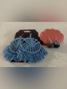 Two Pair Boho Earrings - Blue